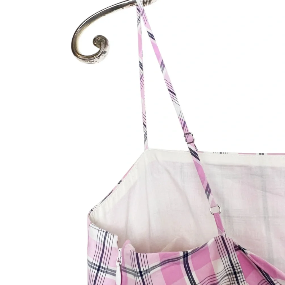 J Crew Tie Back Tiered Poplin Dress Violet/Pink Plaid Size 6